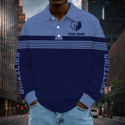 VIRAL EDITION - NEW CUSTOMIZED NBA13 MGR MEMPHIS GRIZZLIES MEN LONG SLEEVE POLO