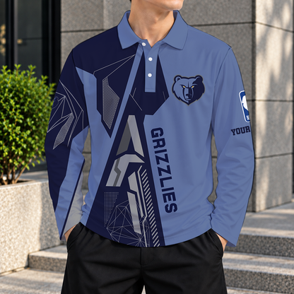 LIMITED EDITION - NEW CUSTOMIZED NBA13 MGR MEMPHIS GRIZZLIES MEN'S LONG SLEEVE POLO
