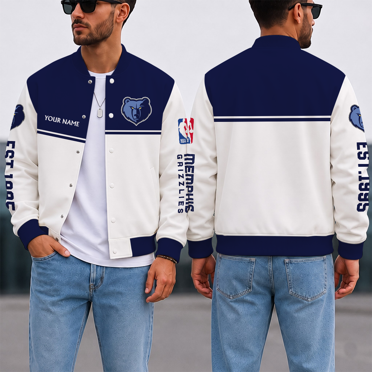 EXCLUSIVE EDITION - NEW CUSTOMIZED NBA13 MGR MEMPHIS GRIZZLIES BASEBALL JACKET, SATIN VARSITY JACKET