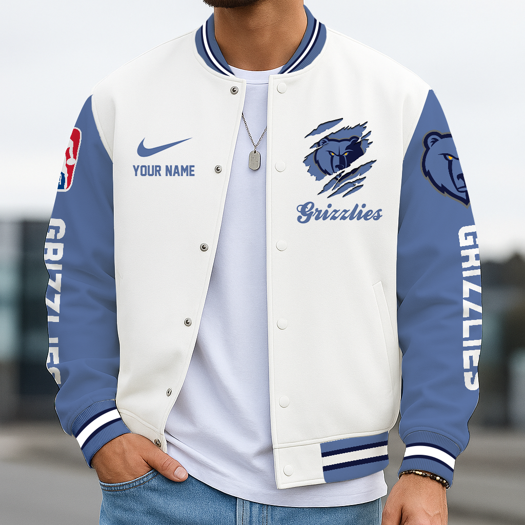 FINAL SALE - NEW CUSTOMIZED NBA13 MGR ME GRIZZLIES BASEBALL JACKET, SATIN VARSITY JACKET