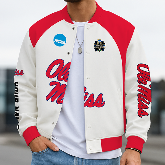 LIMITED DROP - NEW CUSTOMIZED|NCAA CWS13 OMR OM REBELS BASEBALL JACKET, SATIN VARSITY JACKET
