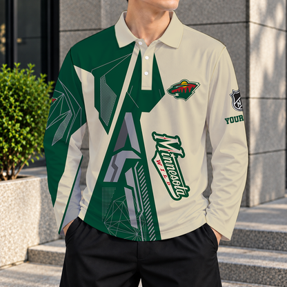LIMITED DROP - NEW CUSTOMIZED NHL13 MNW MINNESOTA WILD MEN LONG SLEEVE POLO