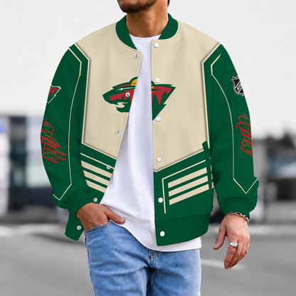 LIMITED EDITION - NEW CUSTOMIZED NHL13 MNW MINNESOTA WILD SATIN VARSITY JACKET & BASEBALL JACKET
