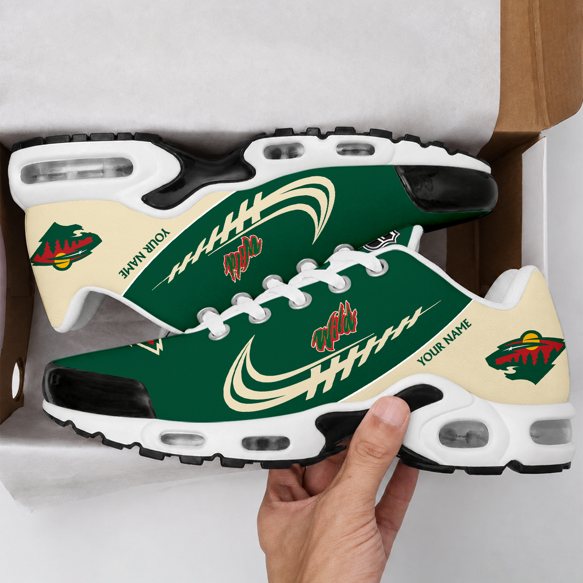 LIMITED EDITION - NEW CUSTOMIZED NHL13 MNW MINNESOTA WILD AIR MAX PLUS SNEAKERS