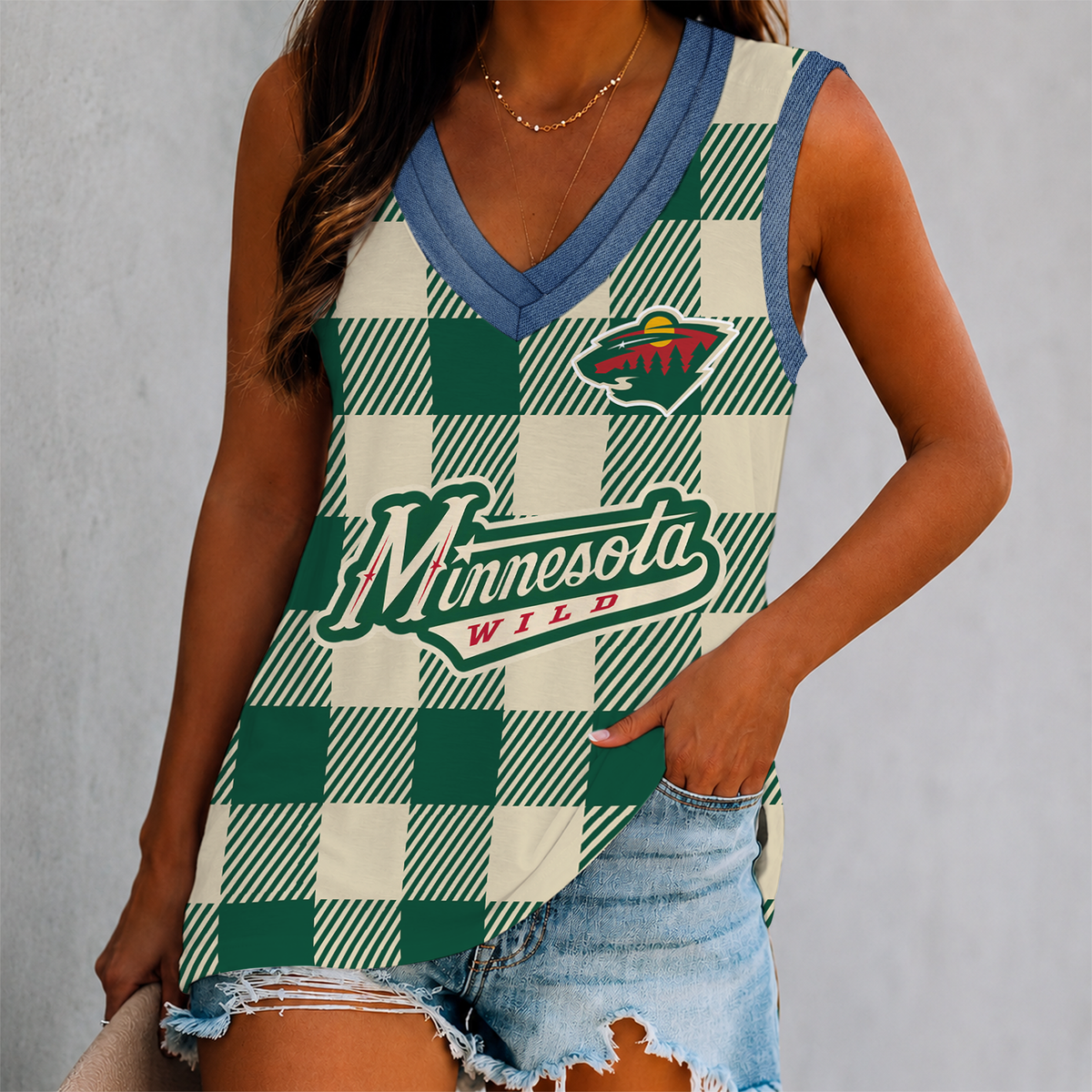 LIMITED EDITION - NEW CUSTOMIZED NHL13 MNW MINNESOTA WILD WOMEN'S V-NECK TANK TOP