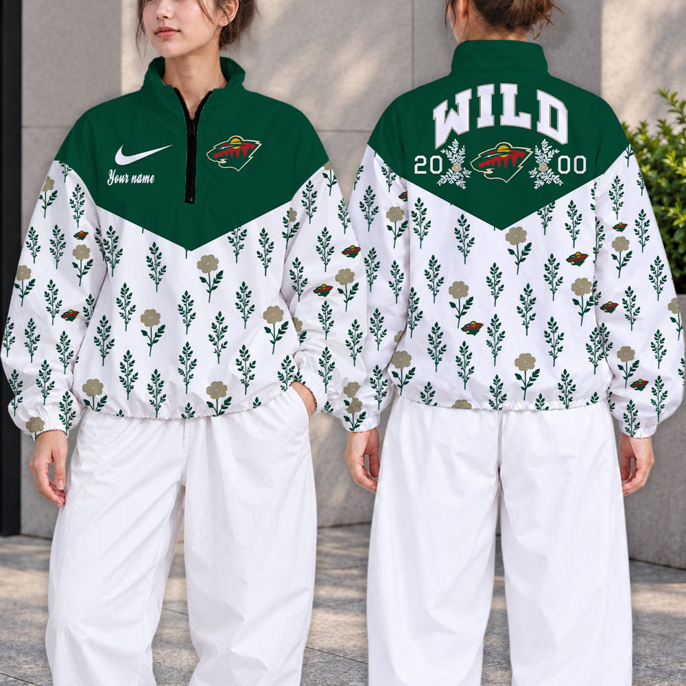 SPECIAL EDITION - NEW CUSTOMIZED NHL13 MNW MINNESOTA WILD V-NECK ZIPPER SWEATSHIRT JACKET