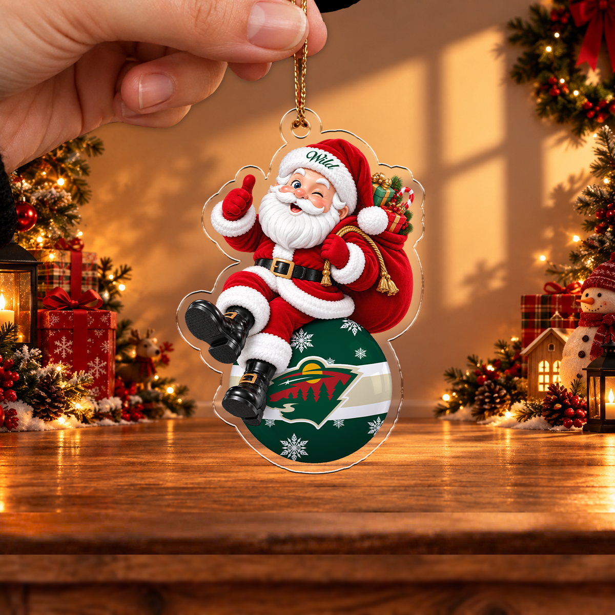 FINAL SALE - NEW CUSTOMIZED NHL13 MNW MINNESOTA WILD CHRISTMAS ACRYLIC ORNAMENT