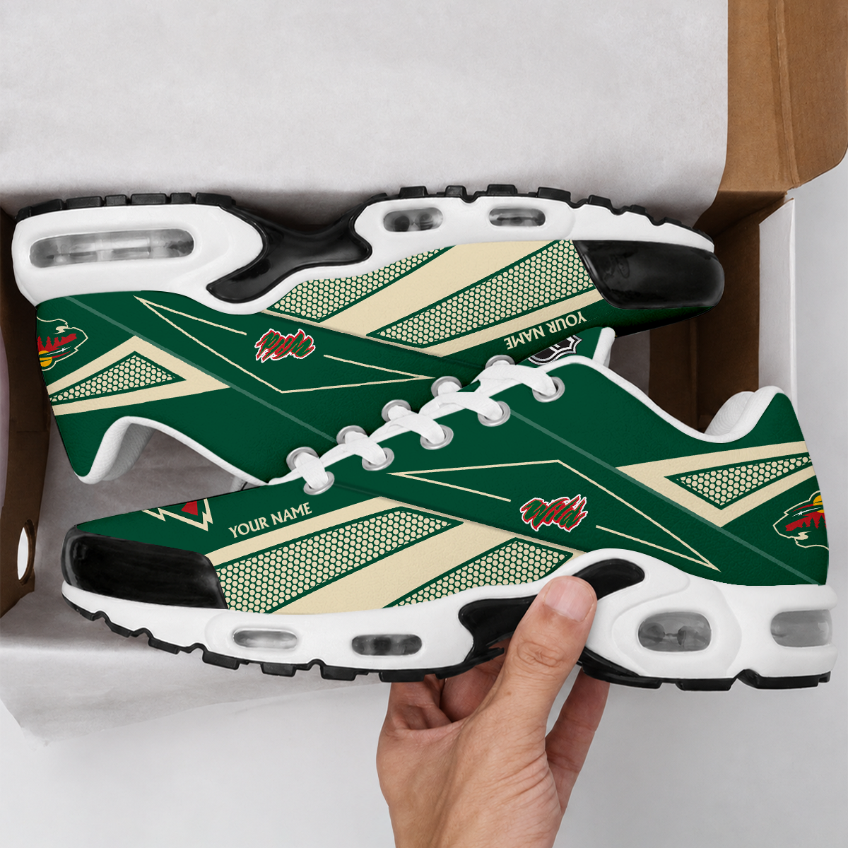 LIMITED EDITION - NEW CUSTOMIZED NHL13 MNW MINNESOTA WILD AIR MAX PLUS SNEAKERS
