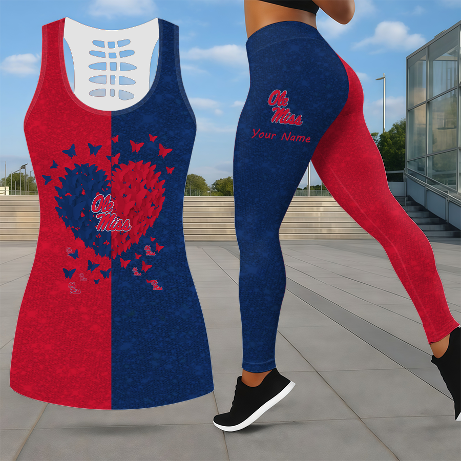 LIMITED EDITION - NEW CUSTOMIZED NCAA CWS13 OMR OLE MISS REBELS LEGGINGS & HOLLOW TANK TOP SET