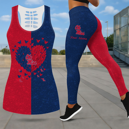 LIMITED EDITION - NEW CUSTOMIZED NCAA CWS13 OMR OLE MISS REBELS LEGGINGS & HOLLOW TANK TOP SET