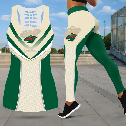 LIMITED EDITION - NEW CUSTOMIZED NHL13 MNW MINNESOTA WILD LEGGINGS & HOLLOW TANK TOP SET