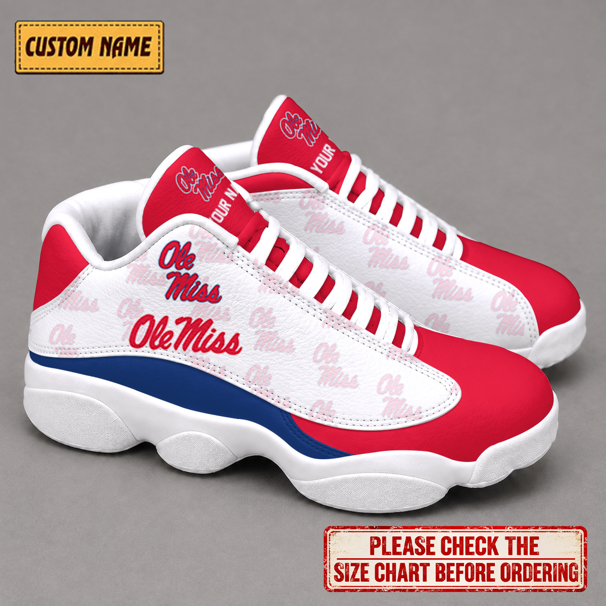 LIMITED EDITION - NEW CUSTOMIZED NCAA CWS13 OMR OLE MISS REBELS AIR JORDAN 13 LOW TOP SNEAKER