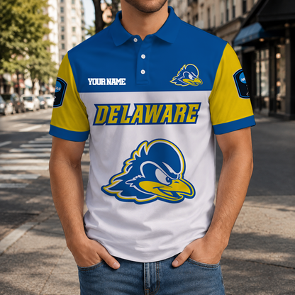 VIRAL EDITION - NEW CUSTOMIZED NCAA CFH14 DFH DELAWARE FIGHTIN' BLUE HENS POLO SHIRT, ZIP POLO SHIRT & T-SHIRTS