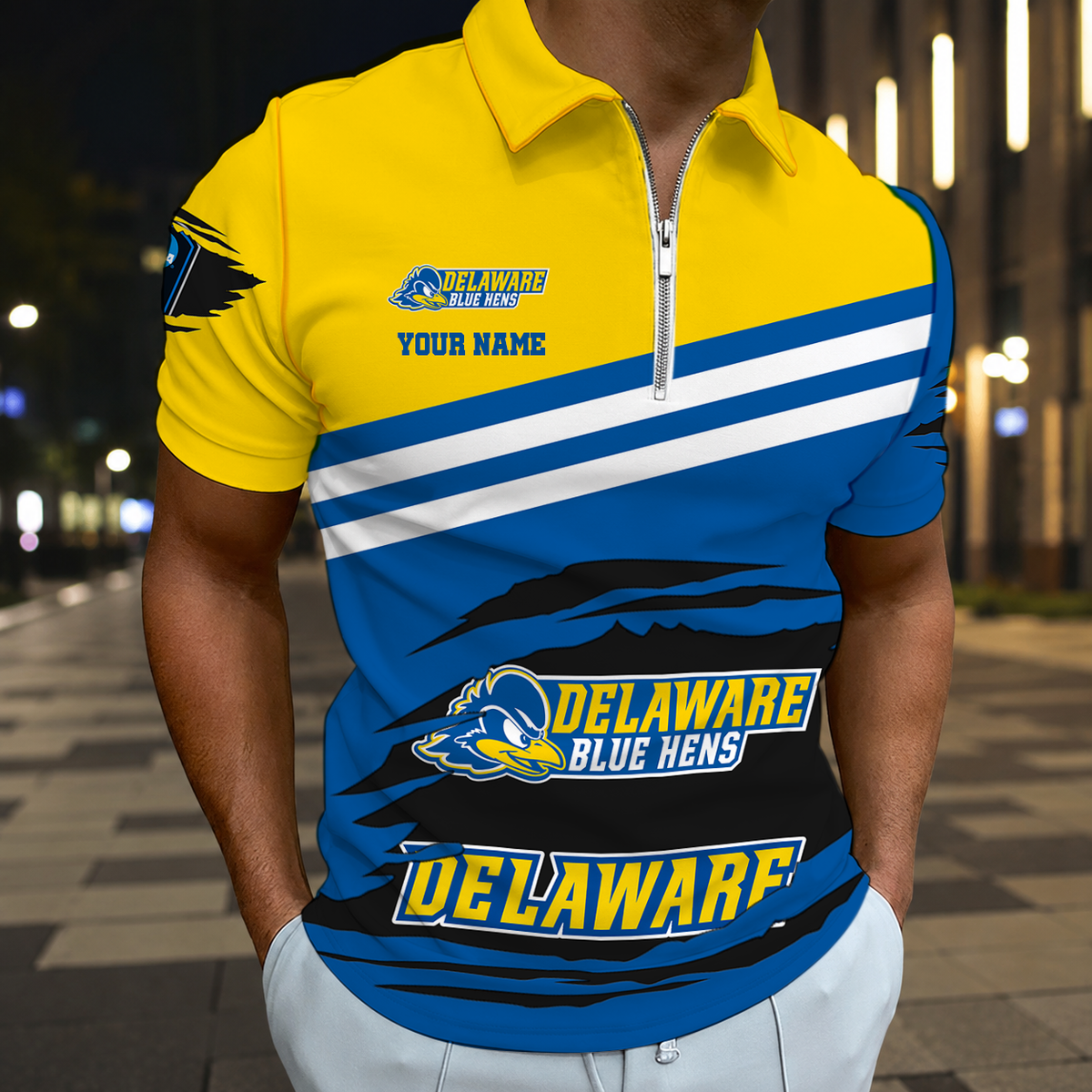 VIRAL EDITION - NEW CUSTOMIZED NCAA CFH14 DFH DELAWARE FIGHTIN' BLUE HENS POLO SHIRT, ZIP POLO SHIRT & T-SHIRTS