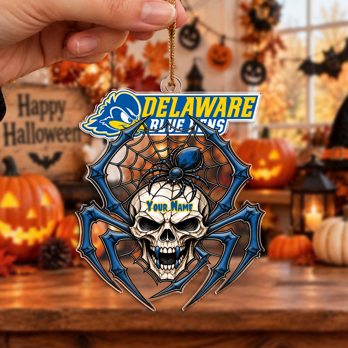 FINAL SALE - NEW CUSTOMIZED NCAA CFH14 DFH DELAWARE FIGHTIN' BLUE HENS HALLOWEEN ACRYLIC ORNAMENT