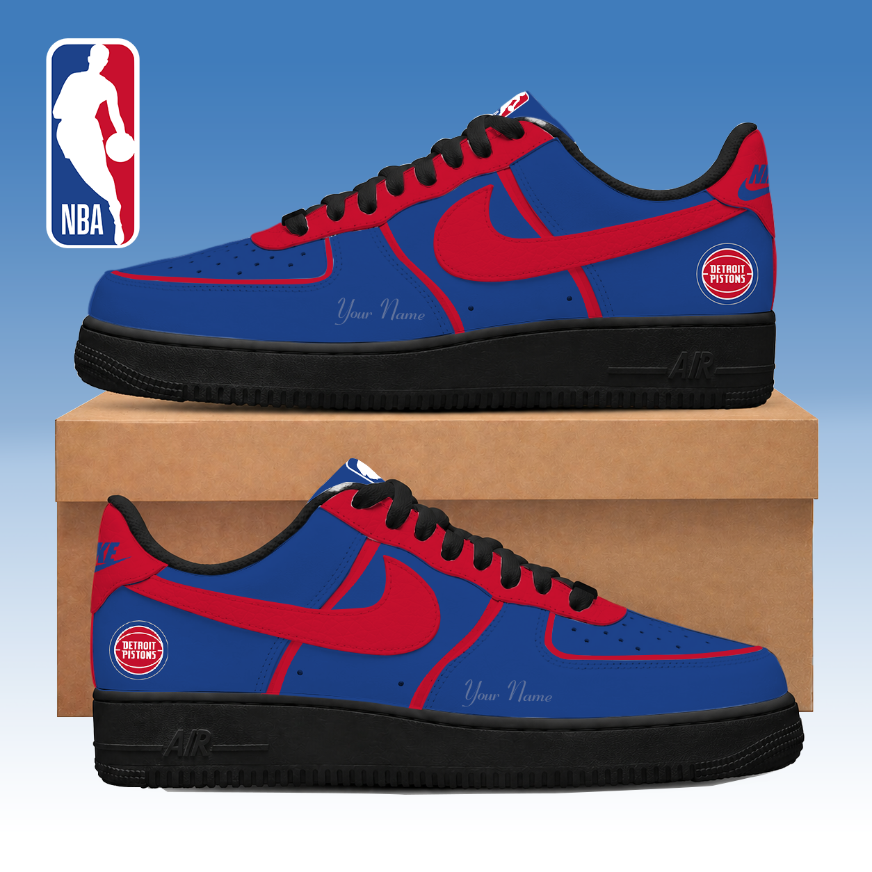 FINAL SALE - NEW CUSTOMIZED NBA14 DPI DETROIT PISTONS AF1 SNEAKERS