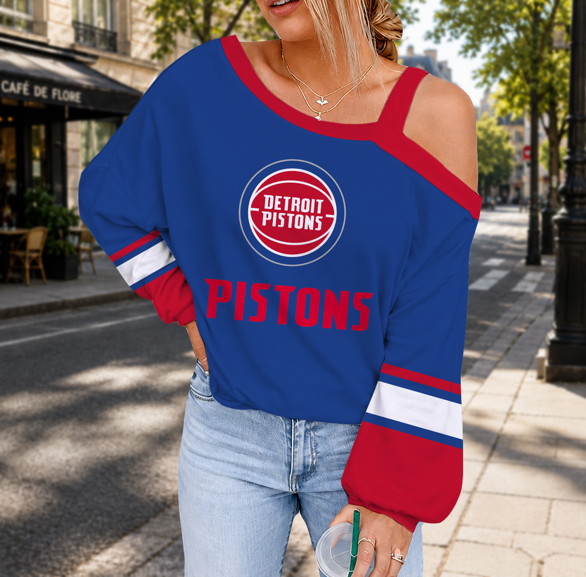 FINAL SALE - NEW CUSTOMIZED NBA14 DPI DETROIT PISTONS DROP SHOULDER SWEATSHIRT