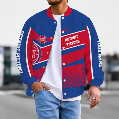 SPECIAL EDITION - NEW CUSTOMIZED NBA14 DPI DETROIT PISTONS BASEBALL JACKET, SATIN VARSITY JACKET