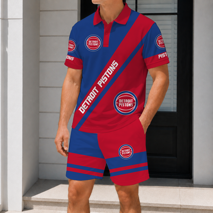 FINAL SALE - NEW CUSTOMIZED NBA14 DPI DETROIT PISTONS POLO SHIRT & SHORT PANTS SET
