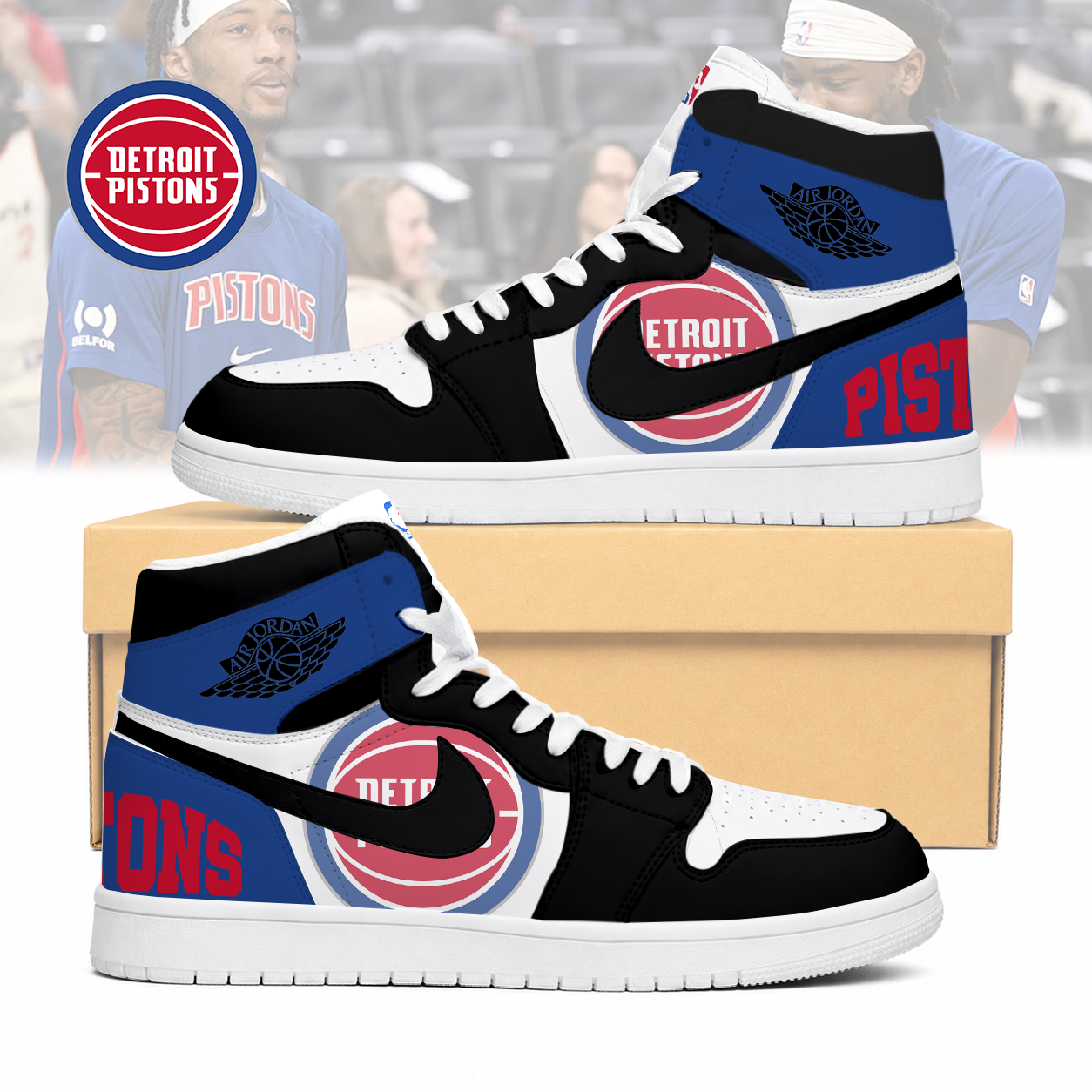 FINAL SALE - NEW CUSTOMIZED NBA14 DPI DETROIT PISTONS AIR JORDAN SNEAKERS