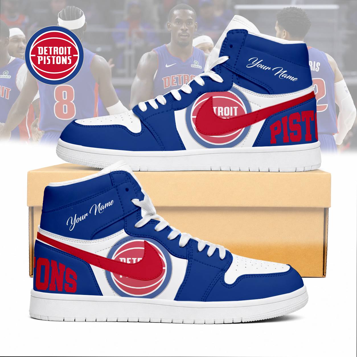 FINAL SALE - NEW CUSTOMIZED NBA14 DPI DETROIT PISTONS AIR JORDAN SNEAKERS