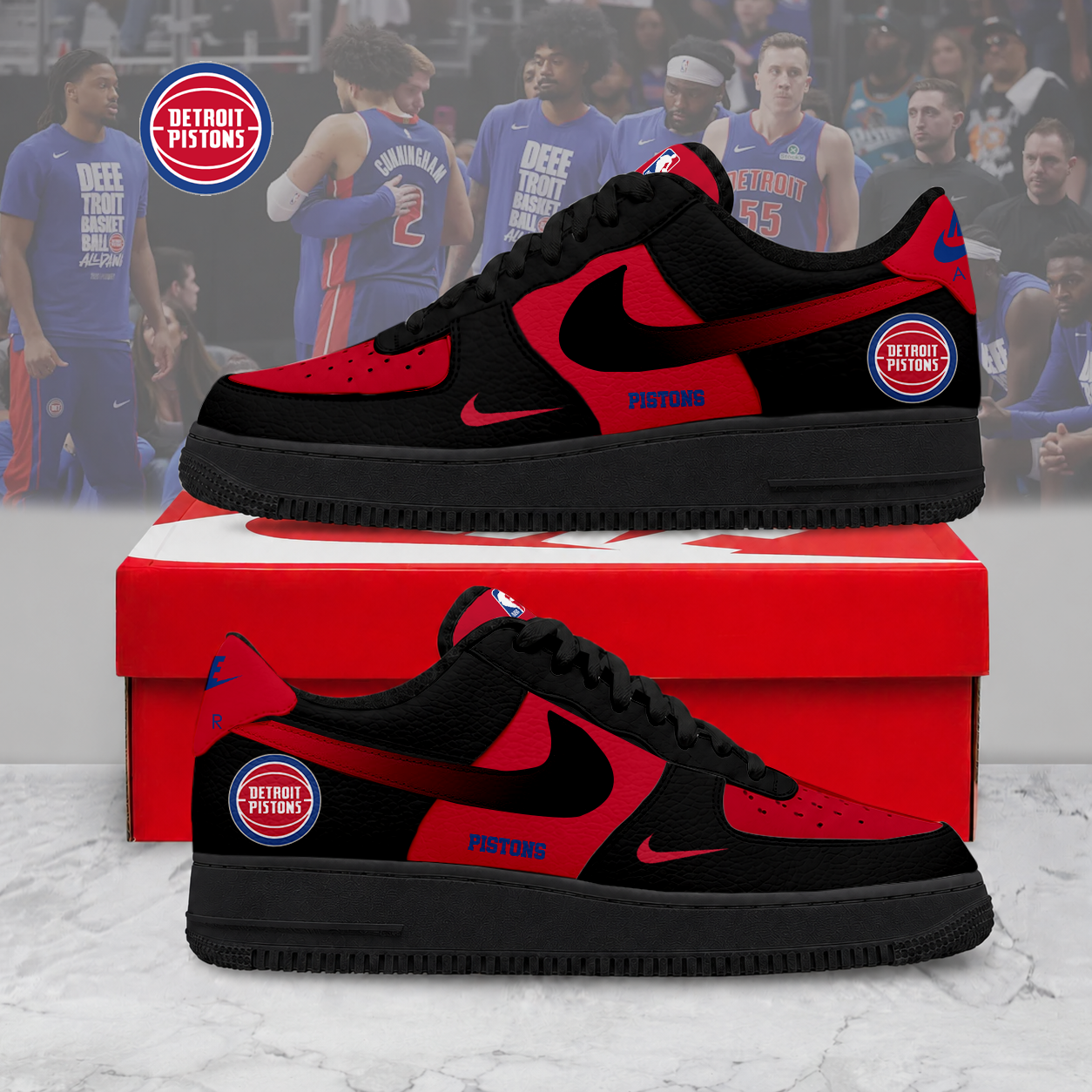 FINAL SALE - NEW CUSTOMIZED NBA14 DPI DETROIT PISTONS AF1 SNEAKERS