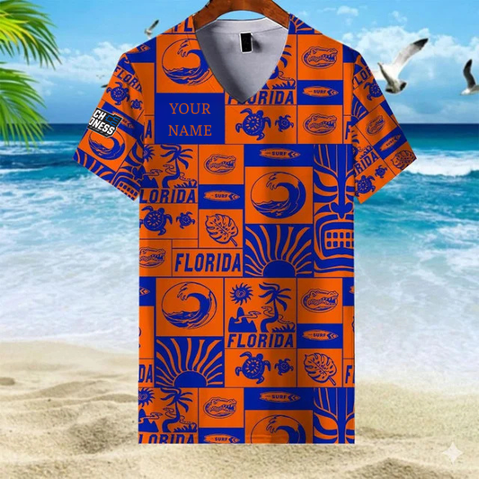 LIMITED EDITION - NEW CUSTOMIZED NCAA MAM14 FLG FL GATORS V-NECK FEMALE SHIRT