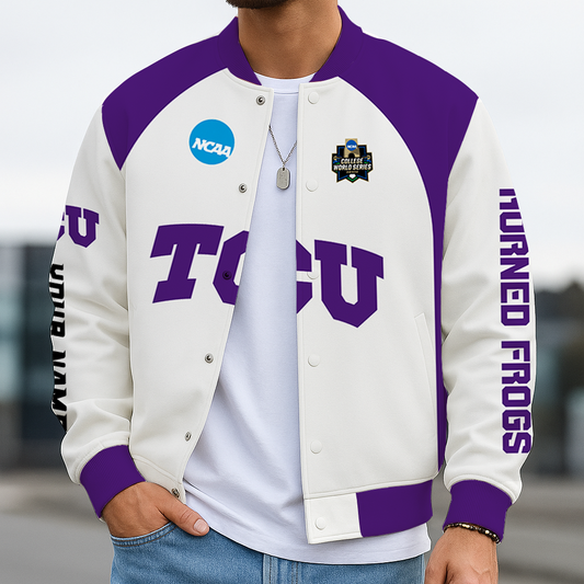 LIMITED DROP - NEW CUSTOMIZED|NCAA CWS14 THF TC HORNED FROGS BASEBALL JACKET, SATIN VARSITY JACKET