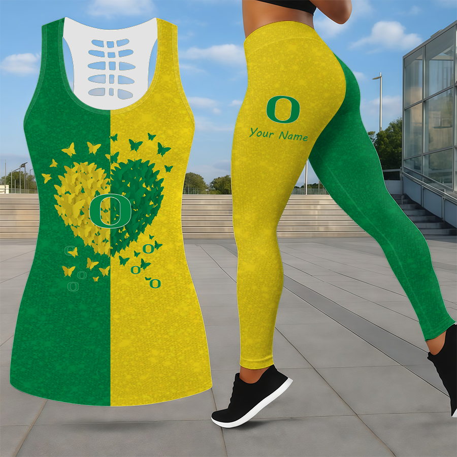 LIMITED EDITION - NEW CUSTOMIZED NCAA FBS14 OGD OREGON DUCKS LEGGINGS & HOLLOW TANK TOP SET
