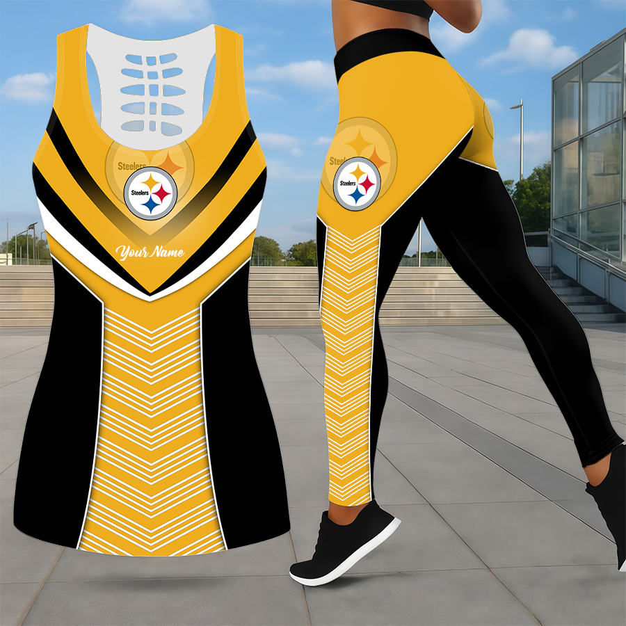 LIMITED EDITION - NEW CUSTOMIZED NFL14 PSB PITTSBURGH STEELERS LEGGINGS & HOLLOW TANK TOP SET