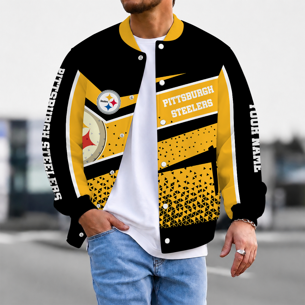 LIMITED EDITION - NEW CUSTOMIZED NFL14 PSB PITTSBURGH STEELERS SATIN VARSITY & BASEBALL JACKET