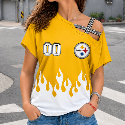 LIMITED EDITION - NEW CUSTOMIZED NFL14 PSB PITTSBURGH STEELERS WOMEN'S SHOULDER SHIRT