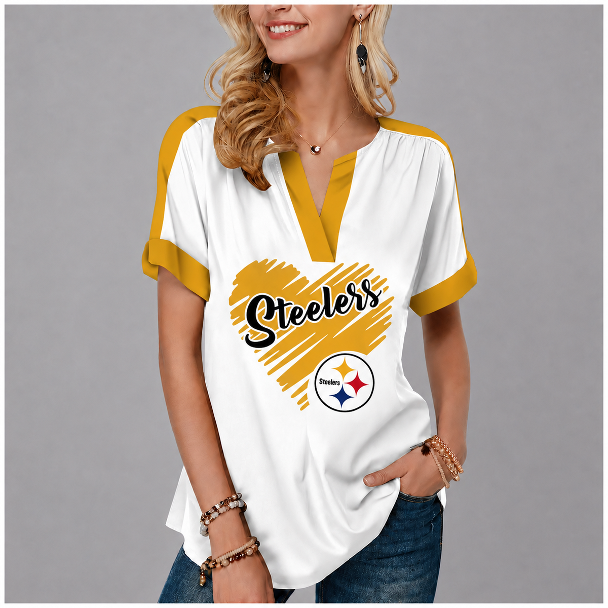 LIMITED EDITION - NEW CUSTOMIZED NFL14 PSB PITTSBURGH STEELERS V-NECK FEMALE SHIRT