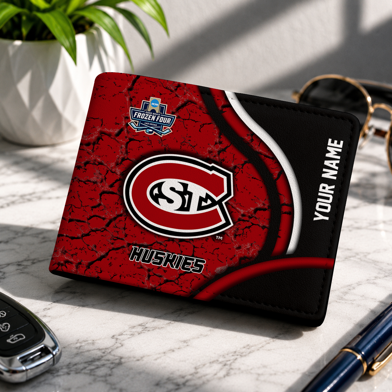 FINAL CLEARANCE - NEW CUSTOMIZED NCAA MFF14 SCH ST. CLOUD STATE HUSKIES LEATHER WALLET