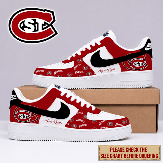 SPECIAL EDITION - NEW CUSTOMIZED NCAA MFF14 SCH ST. CLOUD STATE HUSKIES AF1 SHOES