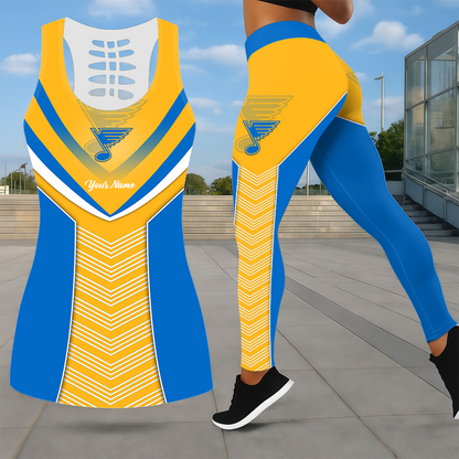 LIMITED EDITION - NEW CUSTOMIZED NHL14 SLB ST. LOUIS BLUES LEGGINGS & HOLLOW TANK TOP SET