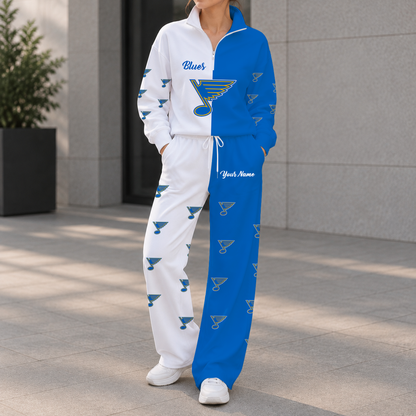 LIMITED EDITION - NEW CUSTOMIZED NHL14 SLB ST. LOUIS BLUES ZIPPER SWEATSHIRT & WIDE LEG PANTS SET