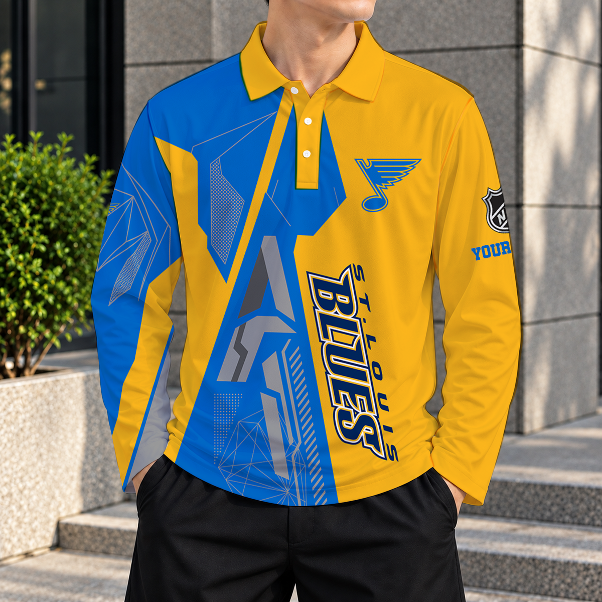 LIMITED DROP - NEW CUSTOMIZED NHL14 SLB ST. LOUIS BLUES MEN LONG SLEEVE POLO