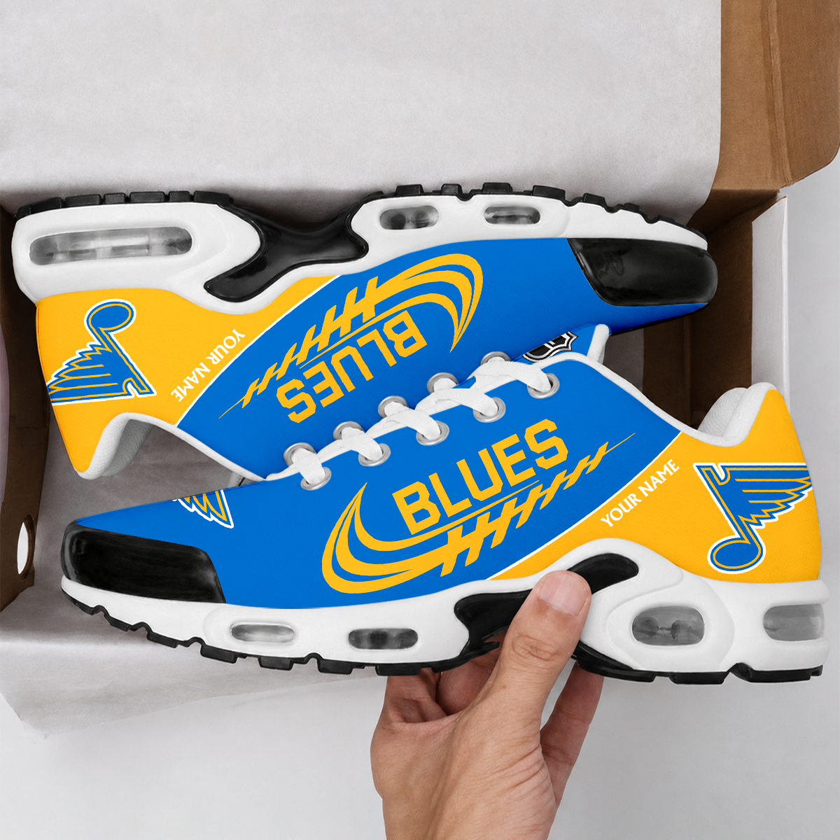 LIMITED EDITION - NEW CUSTOMIZED NHL14 SLB ST. LOUIS BLUES AIR MAX PLUS SNEAKERS