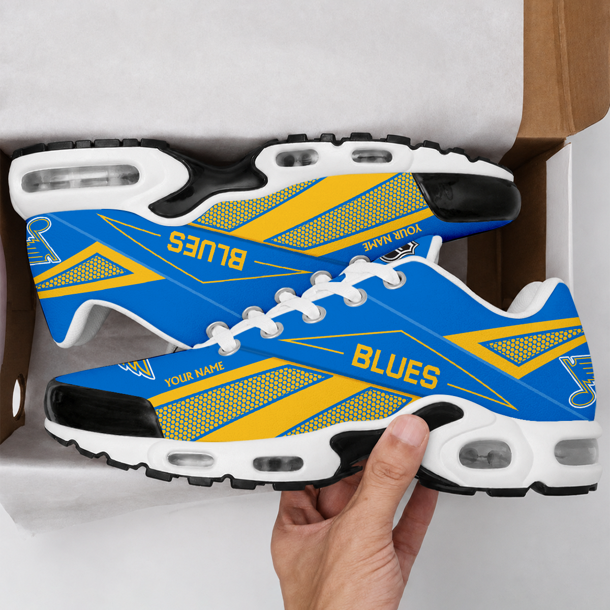 LIMITED EDITION - NEW CUSTOMIZED NHL14 SLB ST. LOUIS BLUES AIR MAX PLUS SNEAKERS