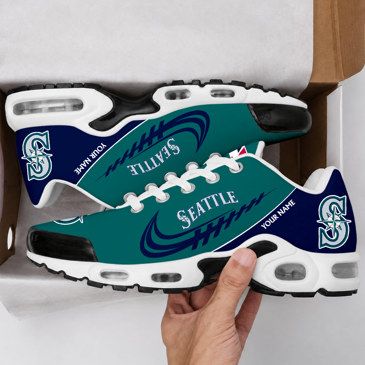 VIRAL EDITION - NEW CUSTOMIZED MLB14 SMS SEATTLE MARINERS AIR MAX PLUS SNEAKERS