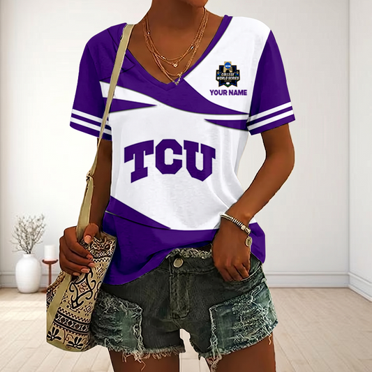 VIRAL EDITON - NEW CUSTOMIZED CWS NCAA14 THF TC HORNED FROGS V-NECK FEMALE SHIRT