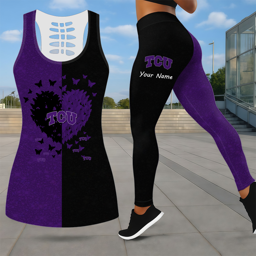 LIMITED EDITION - NEW CUSTOMIZED NCAA CWS14 THF TCU HORNED FROGS LEGGINGS & HOLLOW TANK TOP SET