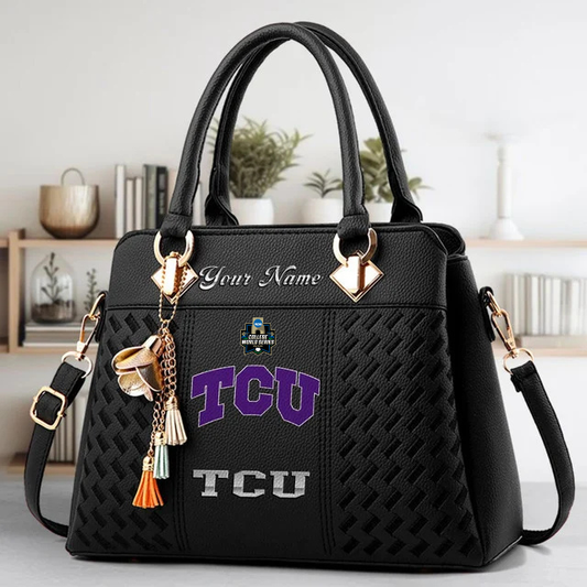 VIRAL EDITON - NEW CUSTOMIZED NCAA CWS14 THF TC HORNED FROGS ZIP HANDBAG MULTICOLOR