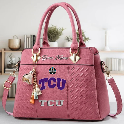 VIRAL EDITON - NEW CUSTOMIZED NCAA CWS14 THF TC HORNED FROGS ZIP HANDBAG MULTICOLOR
