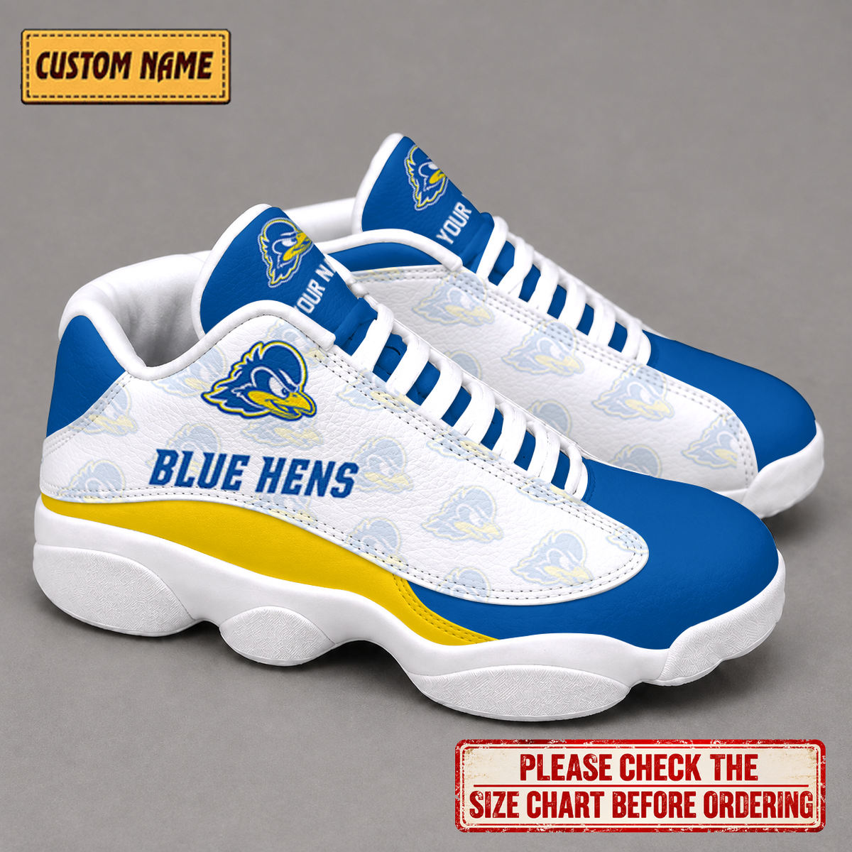 LIMITED EDITION - NEW CUSTOMIZED NCAA CFH14 DFH DELAWARE FIGHTIN' BLUE HENS AIR JORDAN 13 LOW TOP SNEAKER
