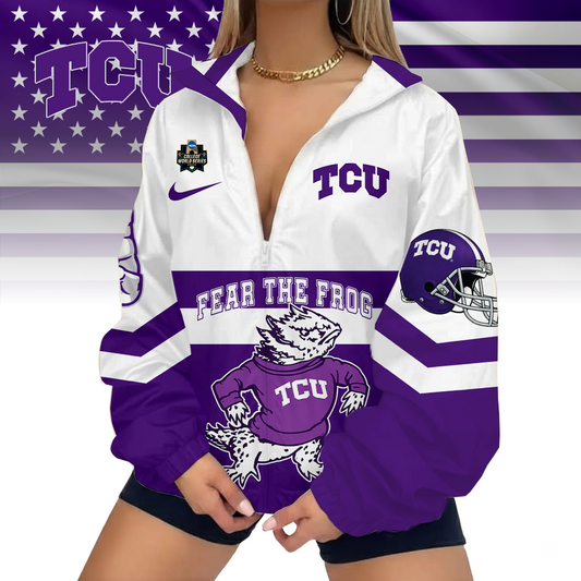 LIMITED EDITION - NEW CUSTOMIZED CWS NCAA14 THF TC HORNED FROGS V-NECK ZIPPER SWEATSHIRT JACKET