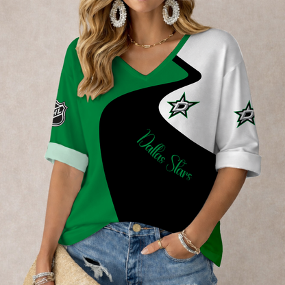 LIMITED EDITION - NEW CUSTOMIZED NHL15 DLS DALLAS STARS WOMEN'S V-NECK LONG SLEEVE SHIRT