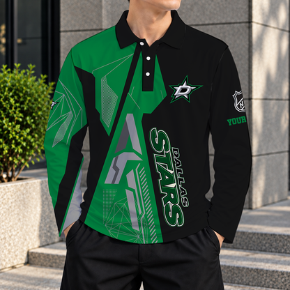 LIMITED DROP - NEW CUSTOMIZED NHL15 DLS DALLAS STARS MEN LONG SLEEVE POLO