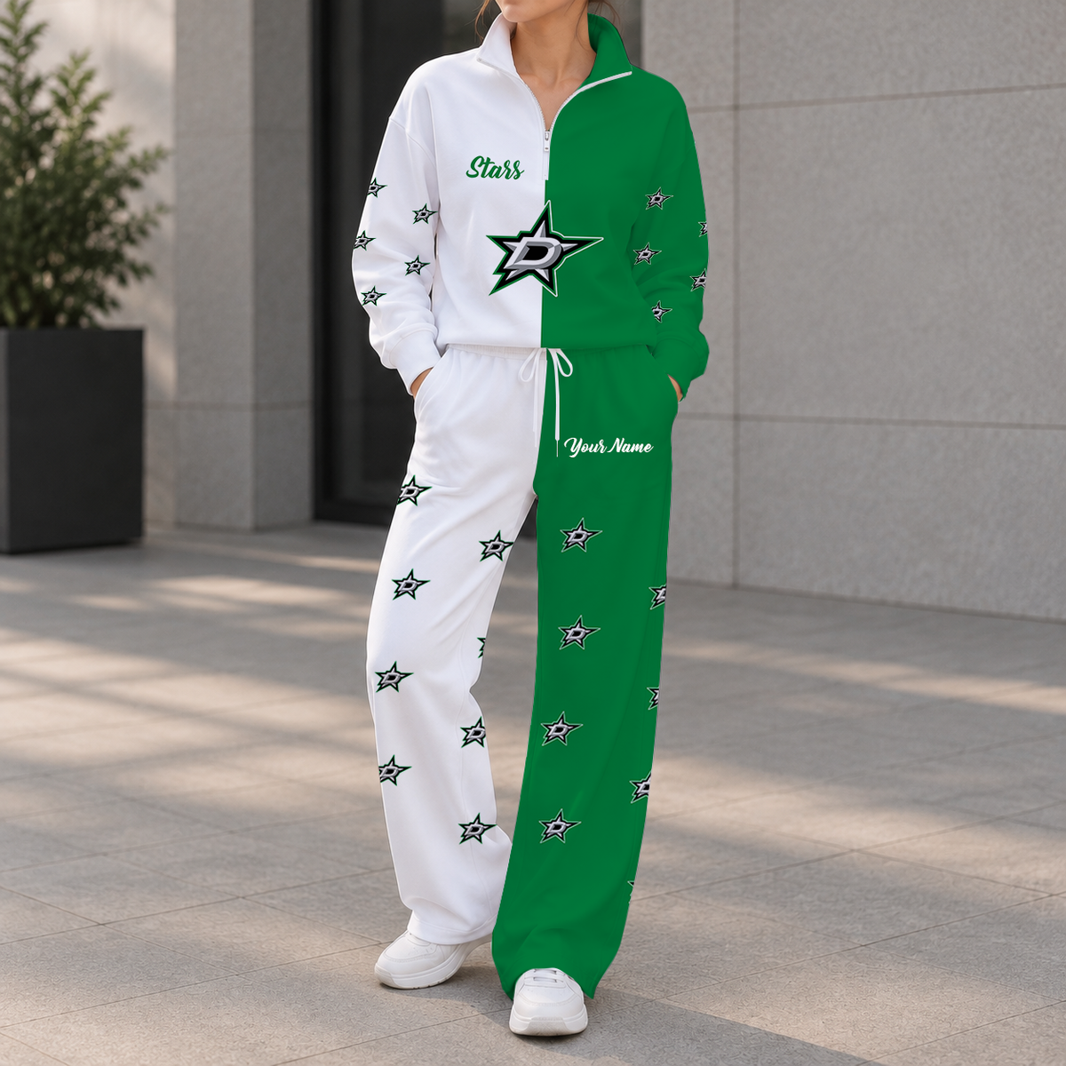 LIMITED EDITION - NEW CUSTOMIZED NHL15 DLS DALLAS STARS ZIPPER SWEATSHIRT & WIDE LEG PANTS SET